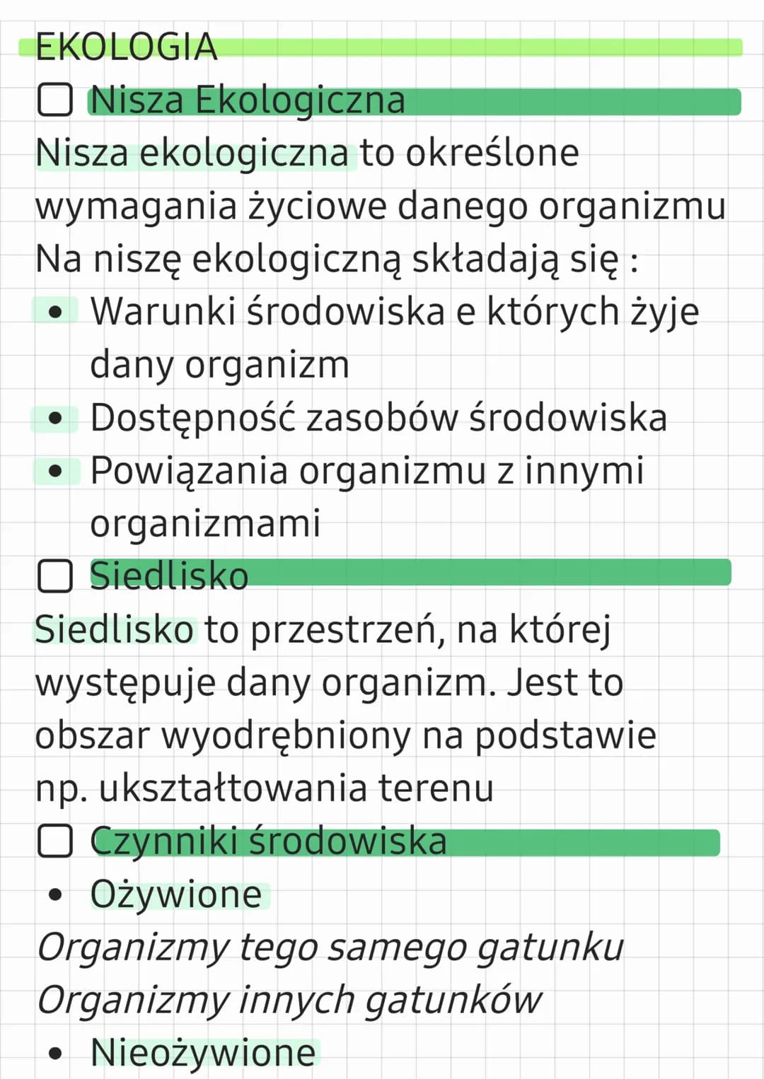 EKOLOGIA
O Nisza Ekologiczna
Nisza ekologiczna to określone
wymagania życiowe danego organizmu
Na niszę ekologiczną składają się:
• Warunki 