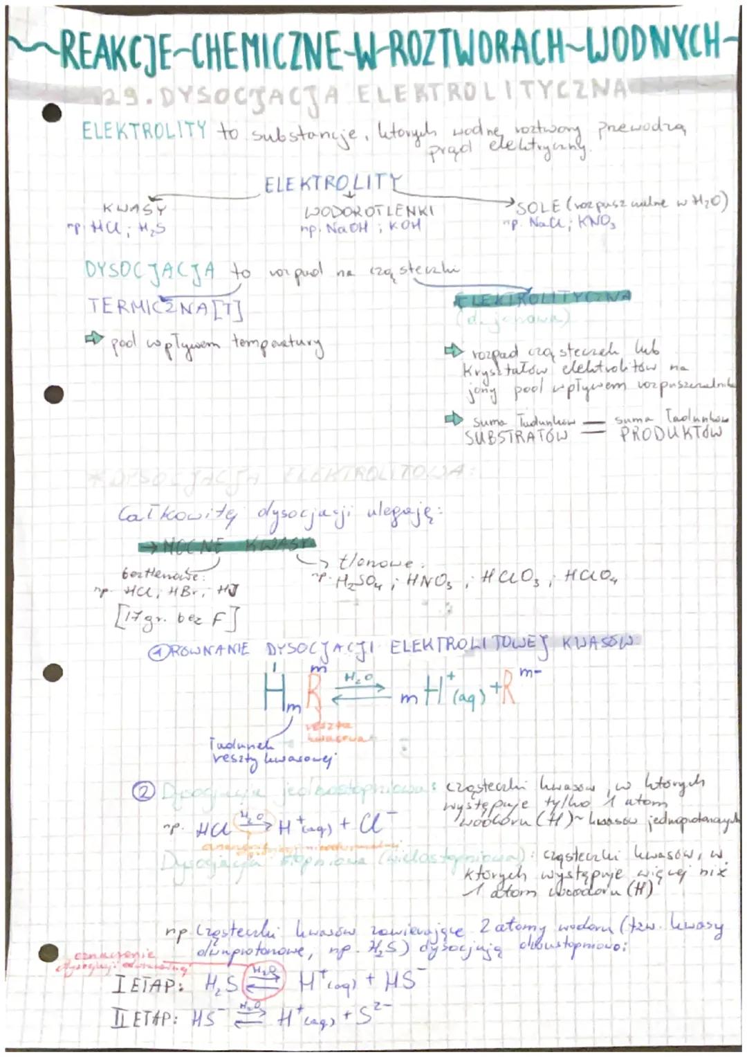 # REAKCJE-CHEMICZNE-W-ROZTWORACH-WODNYCH-

29. DYSOCJACJA ELEKTROLITYCZNA

ELEKTROLITY to substancje, ktorych wodne roztwory prewodzą

KWASY