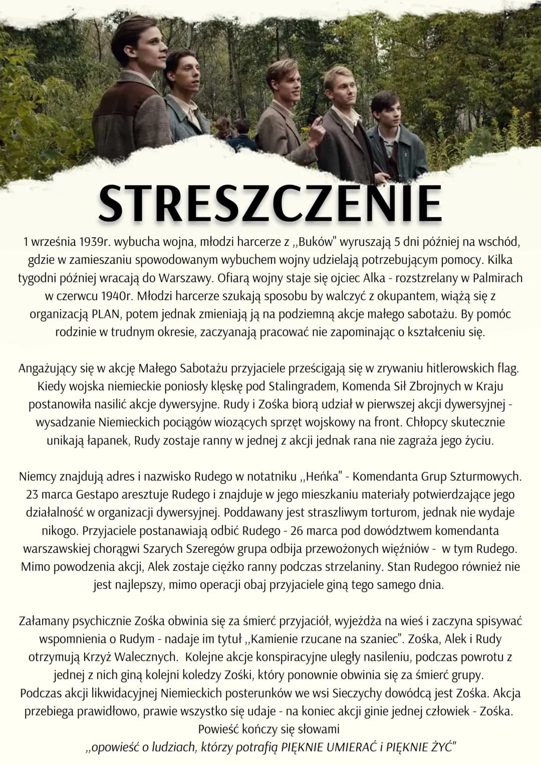 
<p>Tadeusz Zawadzki ,,Zośka"<br />
W czasie wojny, angażował się w działalność Małego Sabotażu, akcje dywersyjne i zbrojne. Zginął podczas 