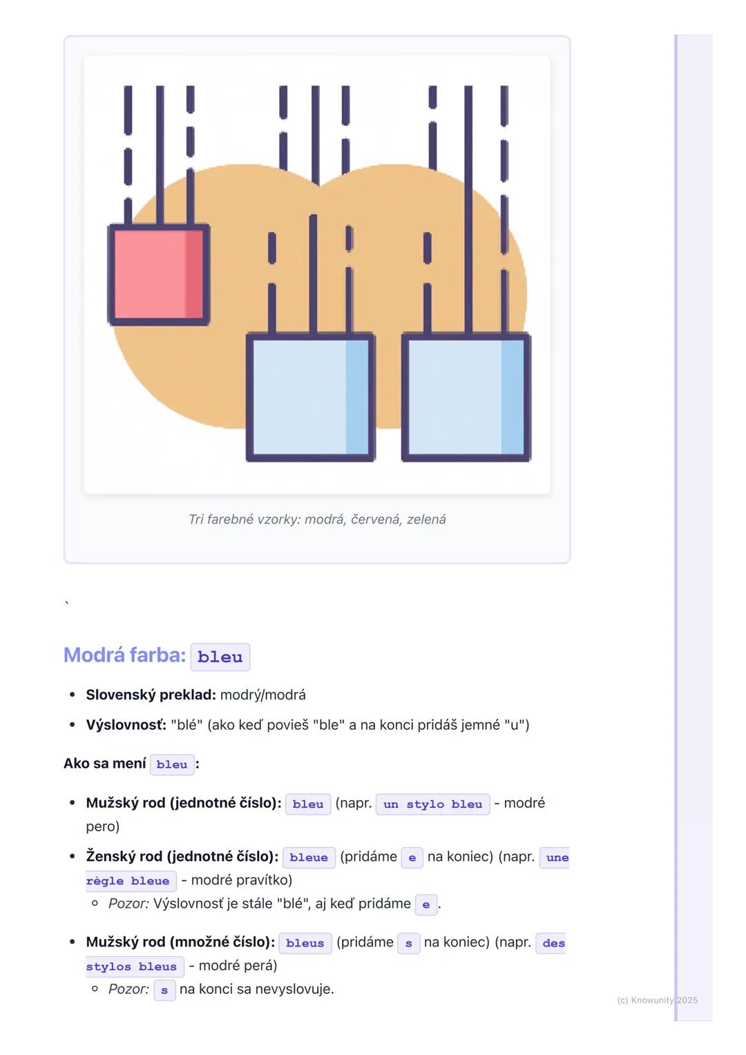 # Farby

## 1. Prehľad a úvod

Ahojte! Dnes si zopakujeme a naučíme sa niečo nové o farbách vo
francúzštine. Je to super dôležité, lebo farb