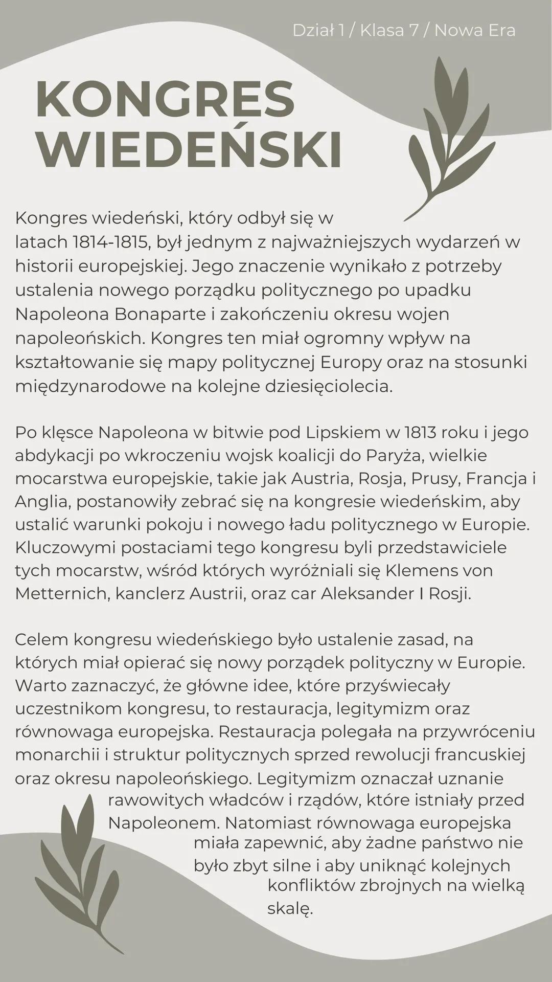 Kongres Wiedeński - Klasa 7 - Dział 1