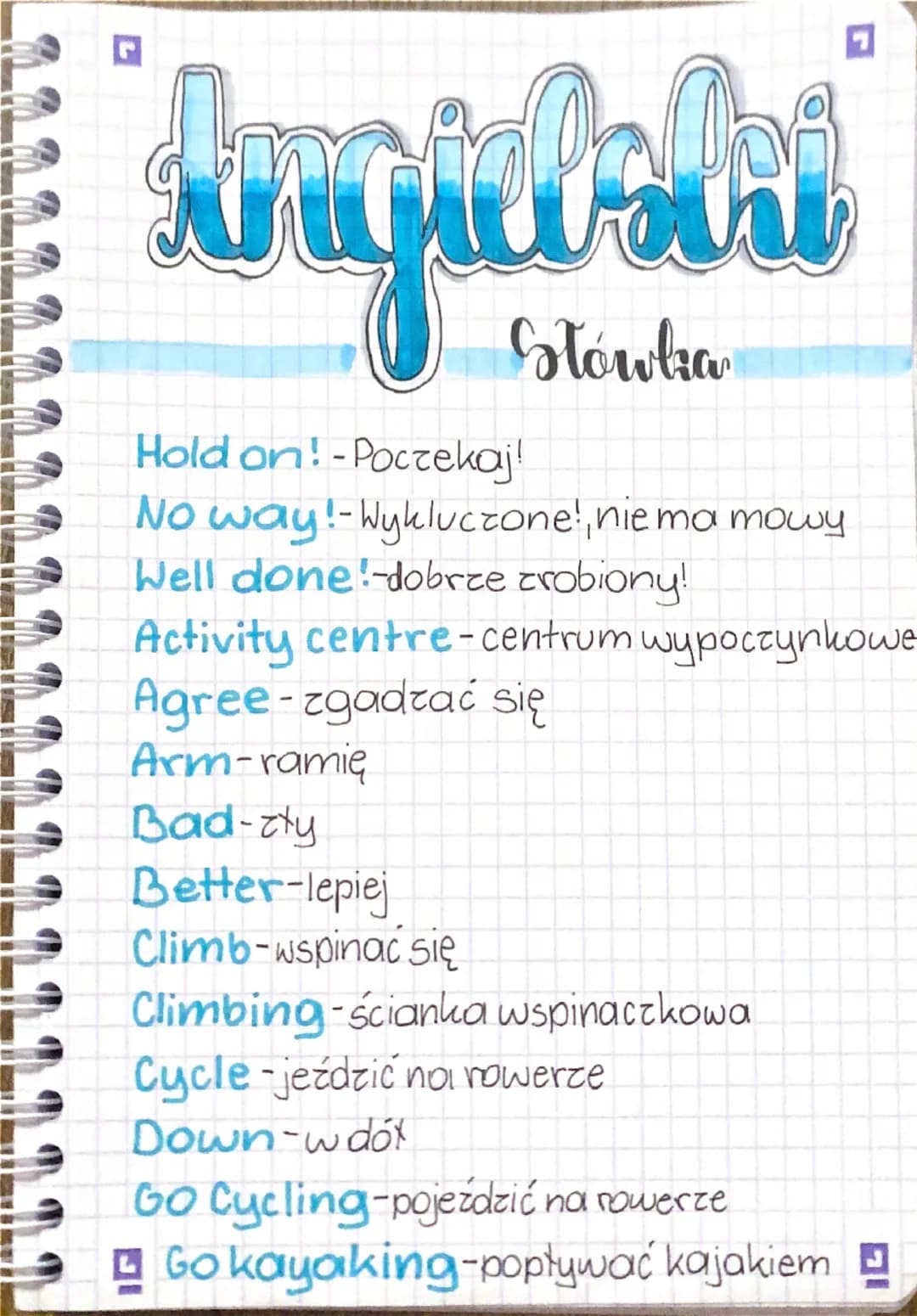 Hold on!-Poczekaj!
Słówka
No way!-Wykluczone!, nie ma mowy
Well done!-dobrze zrobiony!
Activity centre-centrum wypoczynkowe
Agree-zgadzać si