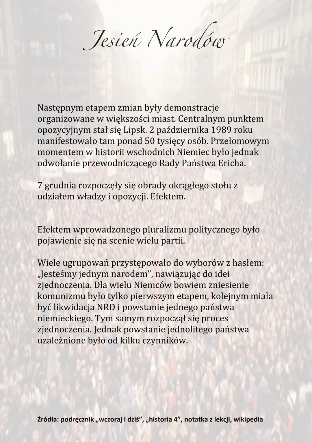 Jesień Narodów
W większości krajów demokracji funkcjonowała silna
opozycja związana z Solidarnością w Polsce. W latach 80
wsparciem dla niej