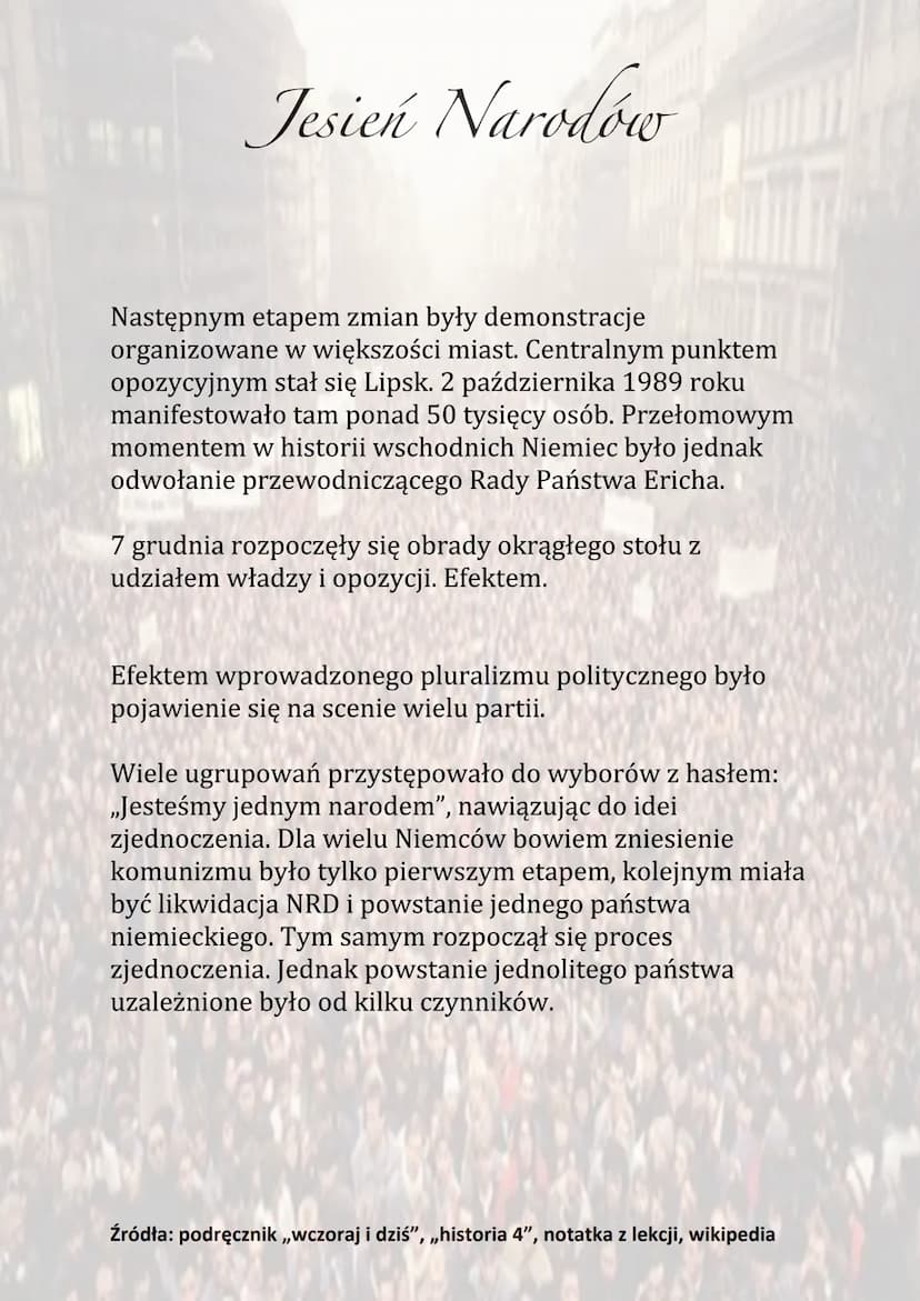 Jesień Narodów
W większości krajów demokracji funkcjonowała silna
opozycja związana z Solidarnością w Polsce. W latach 80
wsparciem dla niej