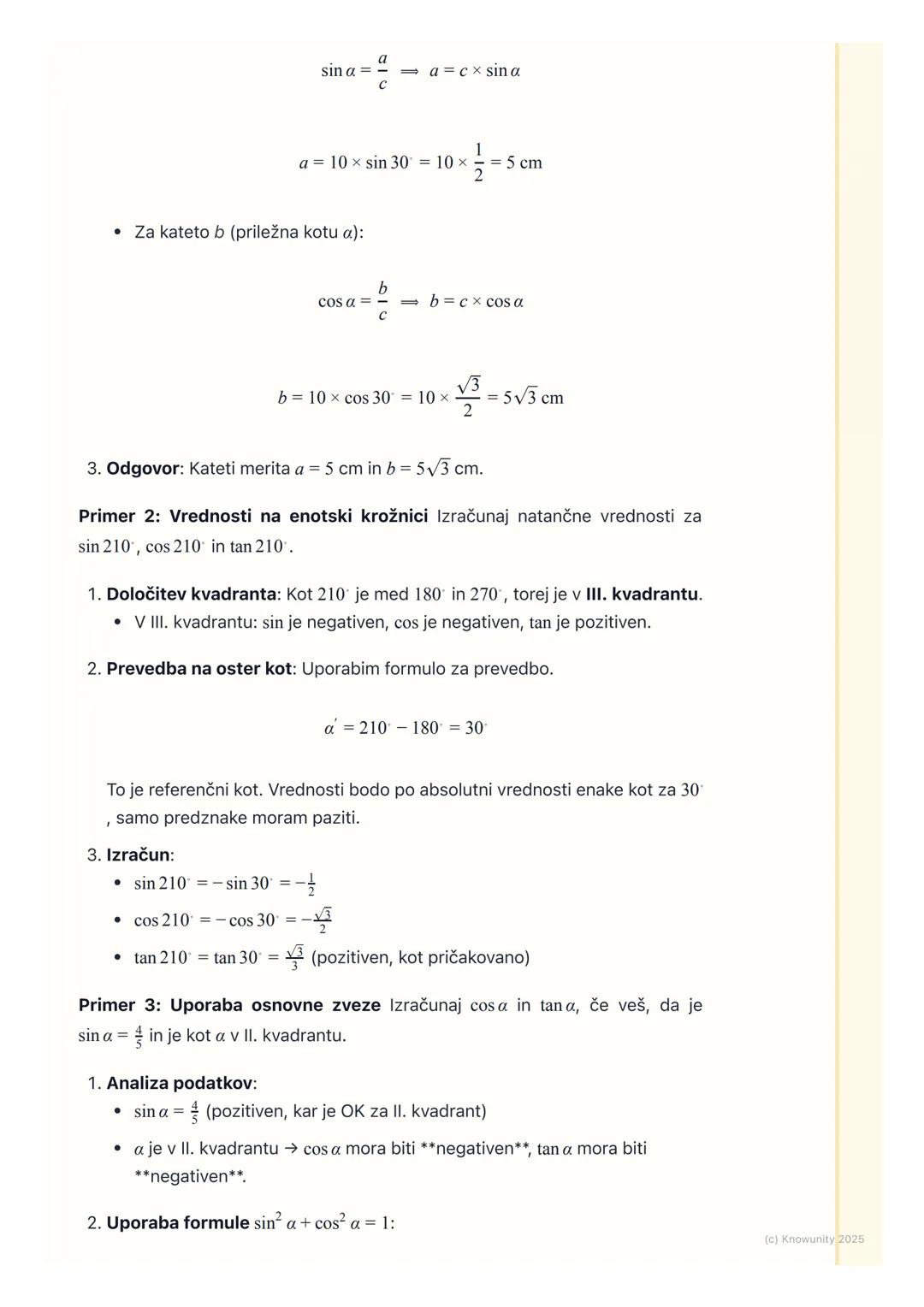 # Kotne funkcije v pravokotnem
trikotniku in na enotski
krožnici

Ponovitev kotnih funkcij v pravokotnem trikotniku

To je osnova, ki jo mor