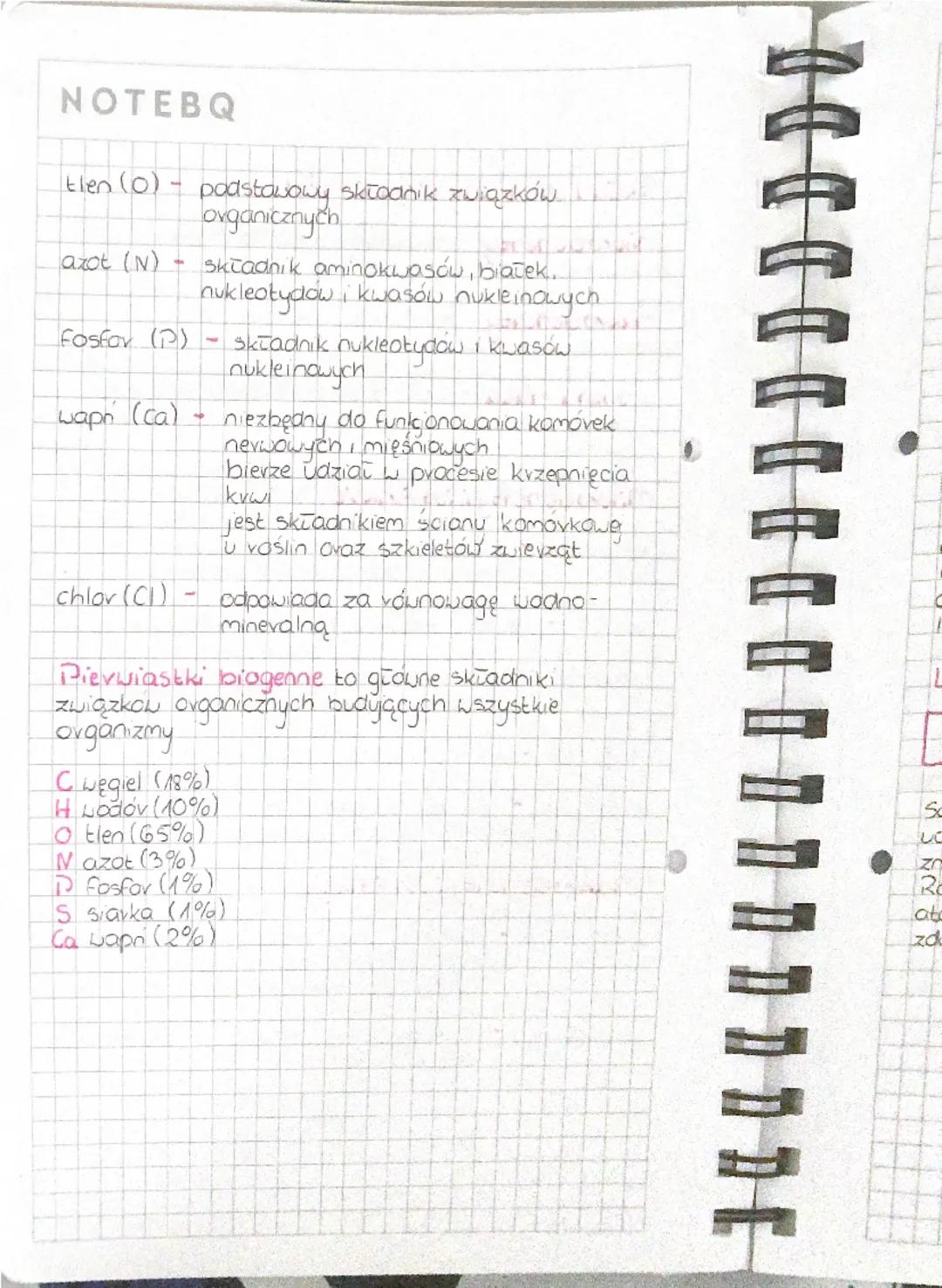 NOTEBQ
Skład chemiczny organizmów
-
mikroelementy zawartość w suchej masie
komórek wynosi ponizej 0,01%
makvoelementy - zawartość w suchej m
