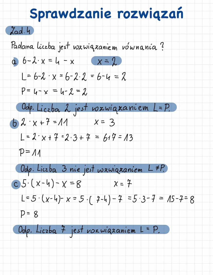 Matematyka
6·x+2=16-X
lewa, strona
równania
prawa strona
równania
Temat: Równania
znak równości
Zad.1
Asia ma o 7 dlugopisów więcej niż Ania