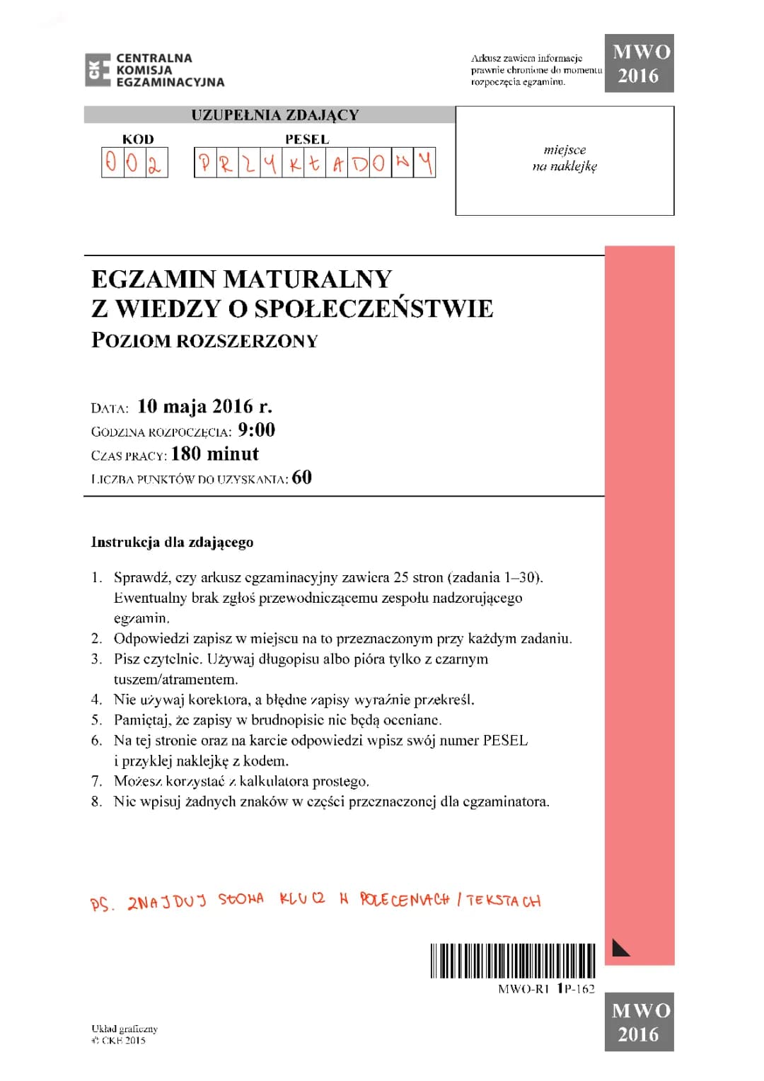 Próbna Matura WOS 2016 - Odpowiedzi i Arkusze