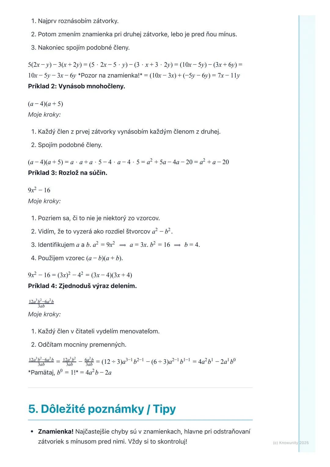 # Algebraické výrazy

## 1. Úvod do algebraických výrazov

Algebraické výrazy sú ako matematické vety, ktoré používajú čísla, písmená
(preme