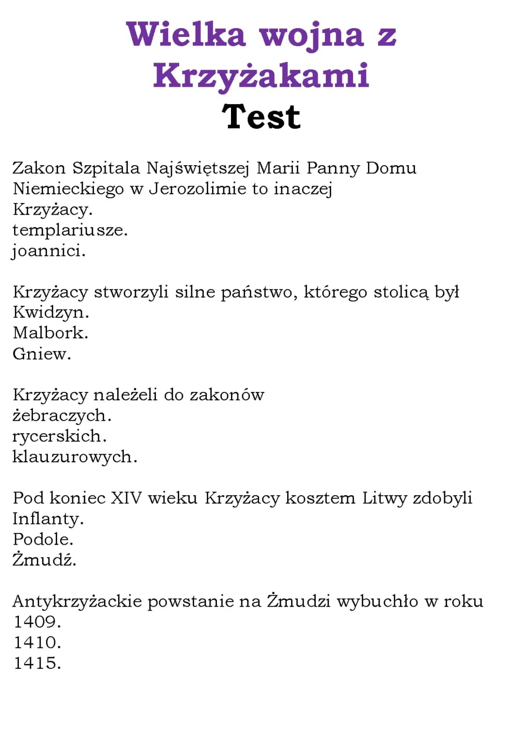 Wielka wojna z Krzyżakami Test