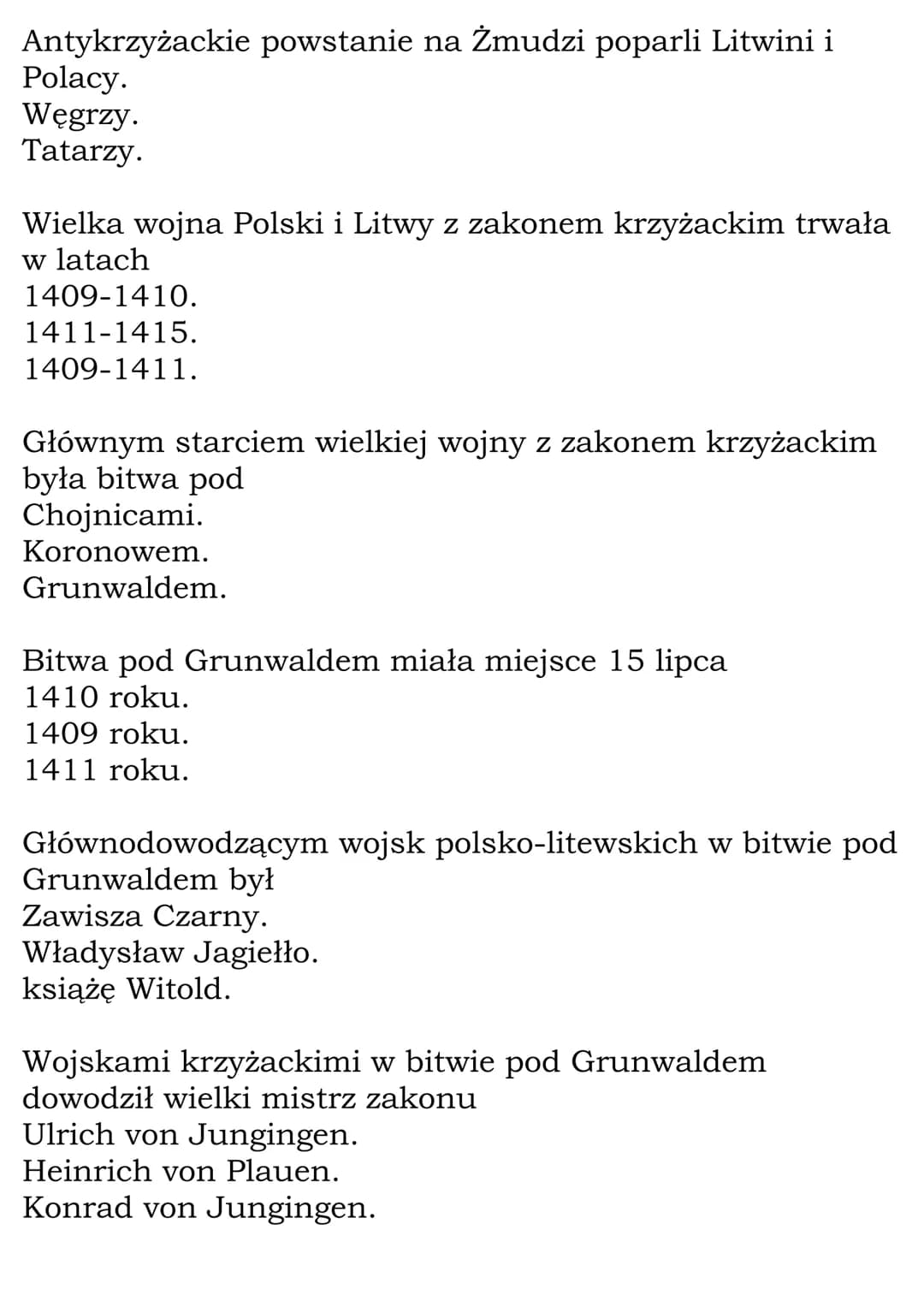 Wielka wojna z
Krzyżakami
Test
Zakon Szpitala Najświętszej Marii Panny Domu
Niemieckiego w Jerozolimie to inaczej
Krzyżacy.
templariusze.
jo