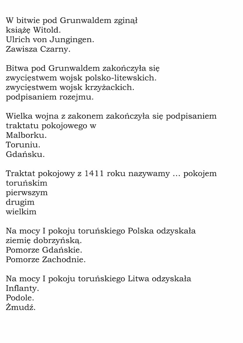 Wielka wojna z
Krzyżakami
Test
Zakon Szpitala Najświętszej Marii Panny Domu
Niemieckiego w Jerozolimie to inaczej
Krzyżacy.
templariusze.
jo
