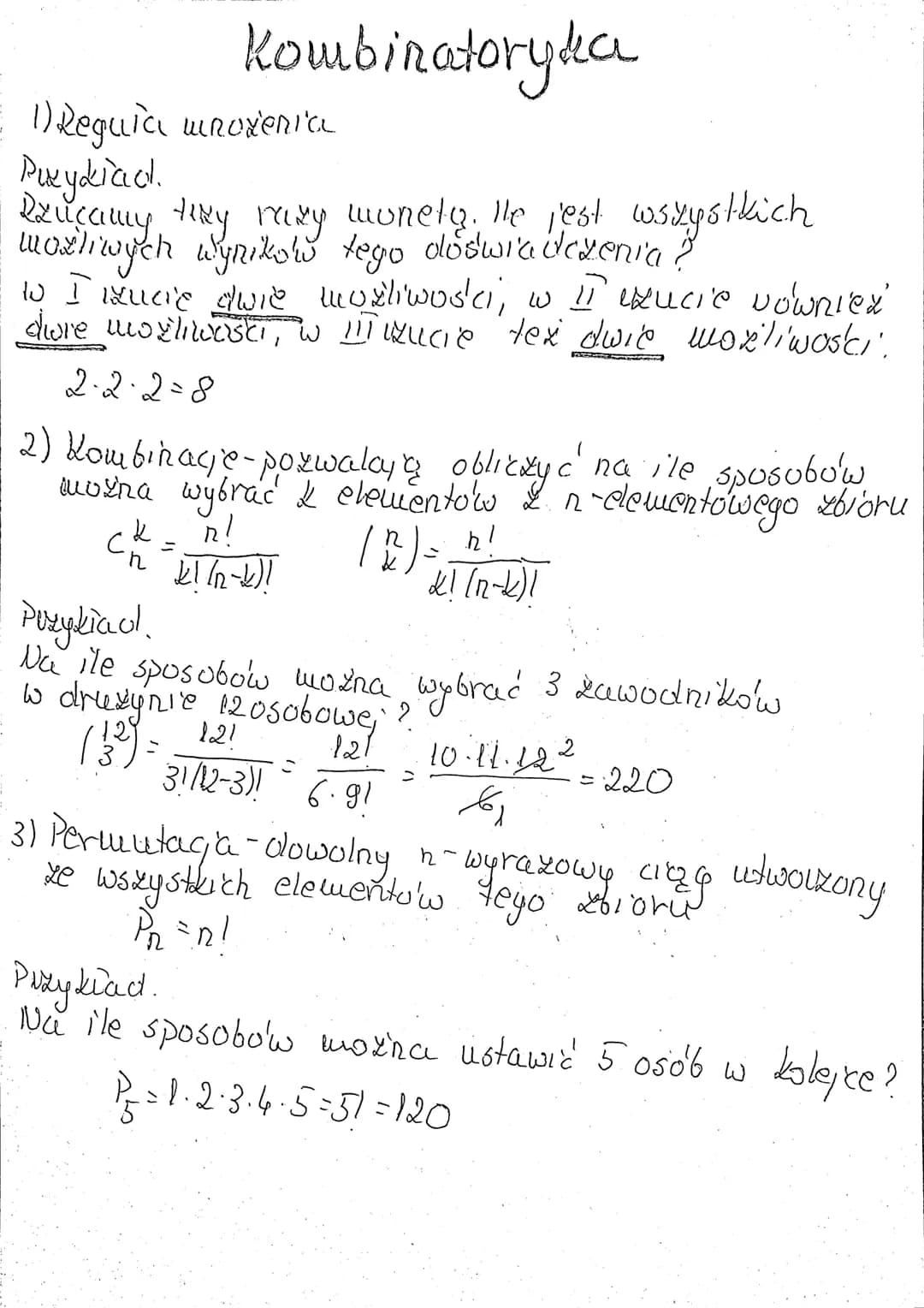 Kombinatoryka
1) Reguia mnozenia
Puzykiad.
Dzucamy they razy monety. Tle jest wszystkich
mozliwych wynikow tego doświadczenia?
to I ixucre d