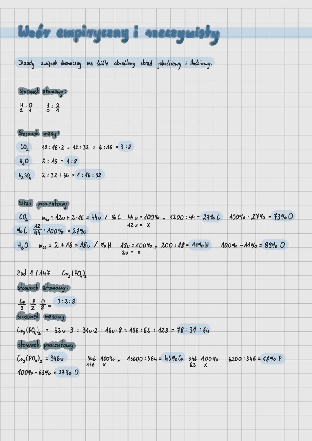 Wzór empiryczny i rzeczywisty
Każdy związek chemiczny ma ściśle określony skład jakościowy i ilościowy.
Stosunek atomowy:
H: O
8:2
2 1
Stosu