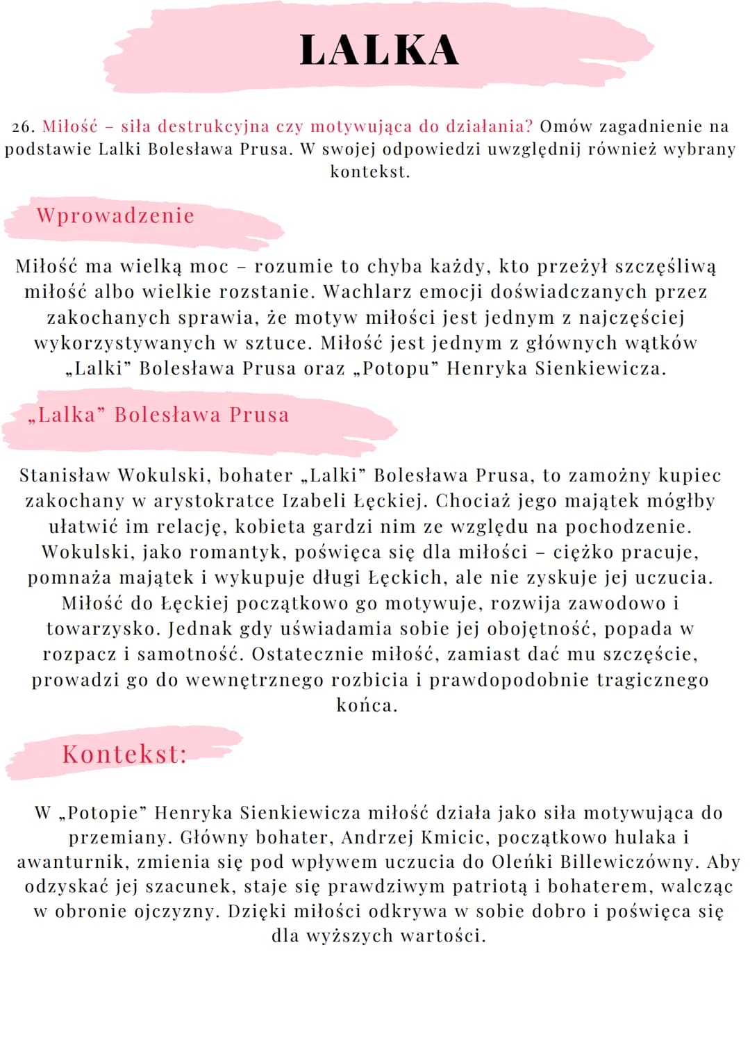 --- OCR Start ---
LALKA
27. Różne oblicza przyjaźni. Omów zagadnienie na podstawie Lalki Bolesława Prusa.
W swojej odpowiedzi uwzględnij rów