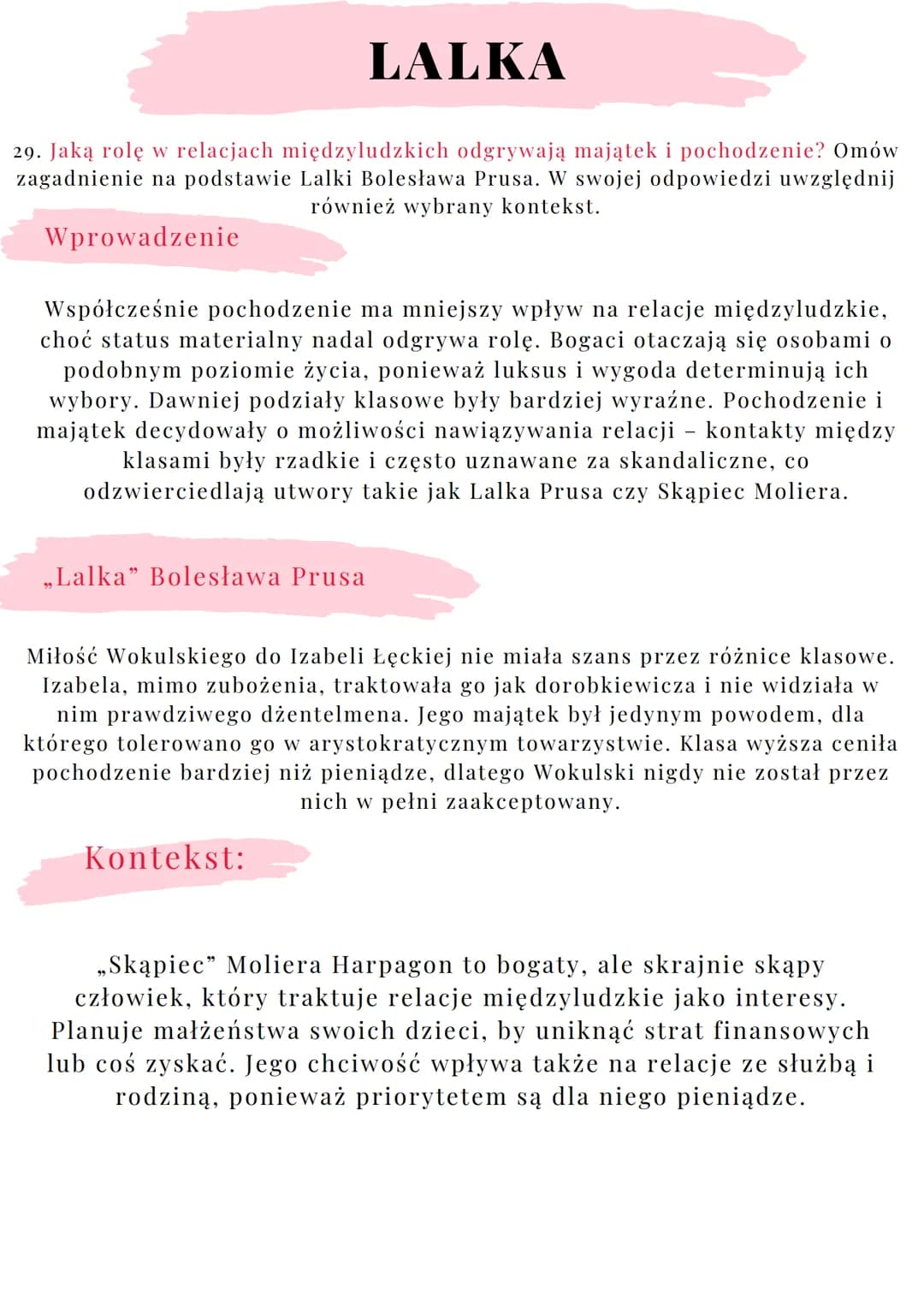 --- OCR Start ---
LALKA
27. Różne oblicza przyjaźni. Omów zagadnienie na podstawie Lalki Bolesława Prusa.
W swojej odpowiedzi uwzględnij rów