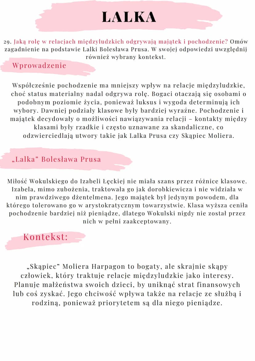 --- OCR Start ---
LALKA
27. Różne oblicza przyjaźni. Omów zagadnienie na podstawie Lalki Bolesława Prusa.
W swojej odpowiedzi uwzględnij rów