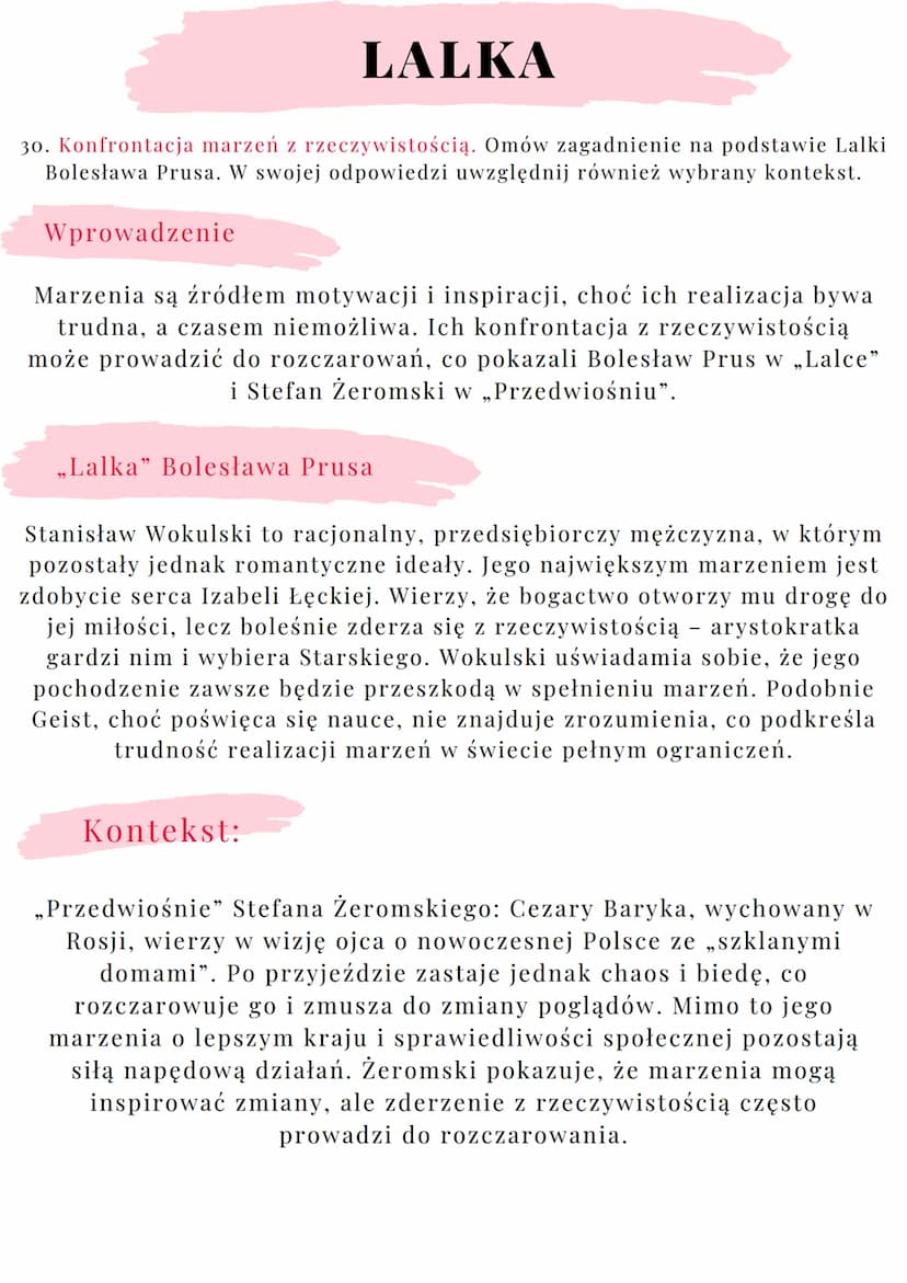 --- OCR Start ---
LALKA
27. Różne oblicza przyjaźni. Omów zagadnienie na podstawie Lalki Bolesława Prusa.
W swojej odpowiedzi uwzględnij rów