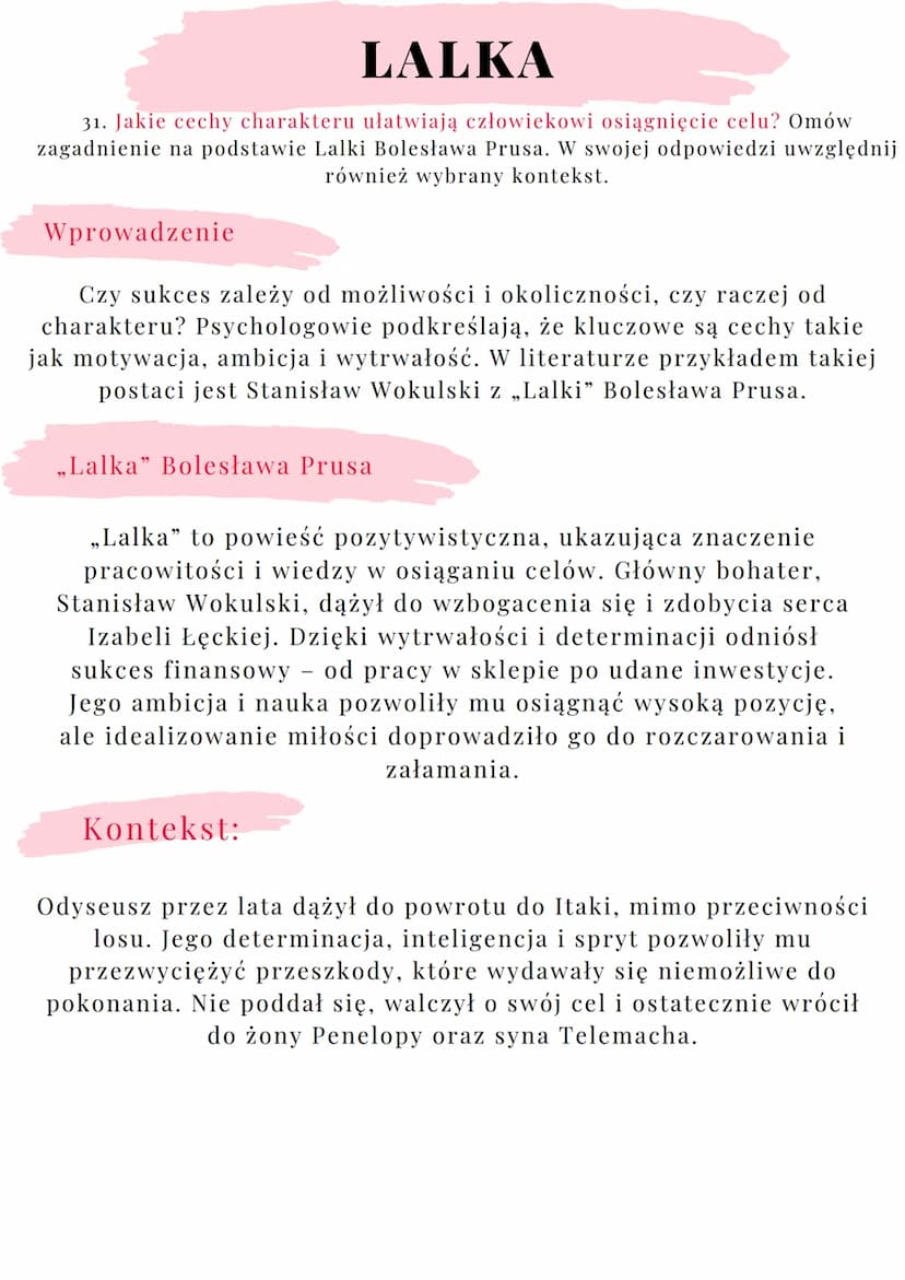 --- OCR Start ---
LALKA
27. Różne oblicza przyjaźni. Omów zagadnienie na podstawie Lalki Bolesława Prusa.
W swojej odpowiedzi uwzględnij rów