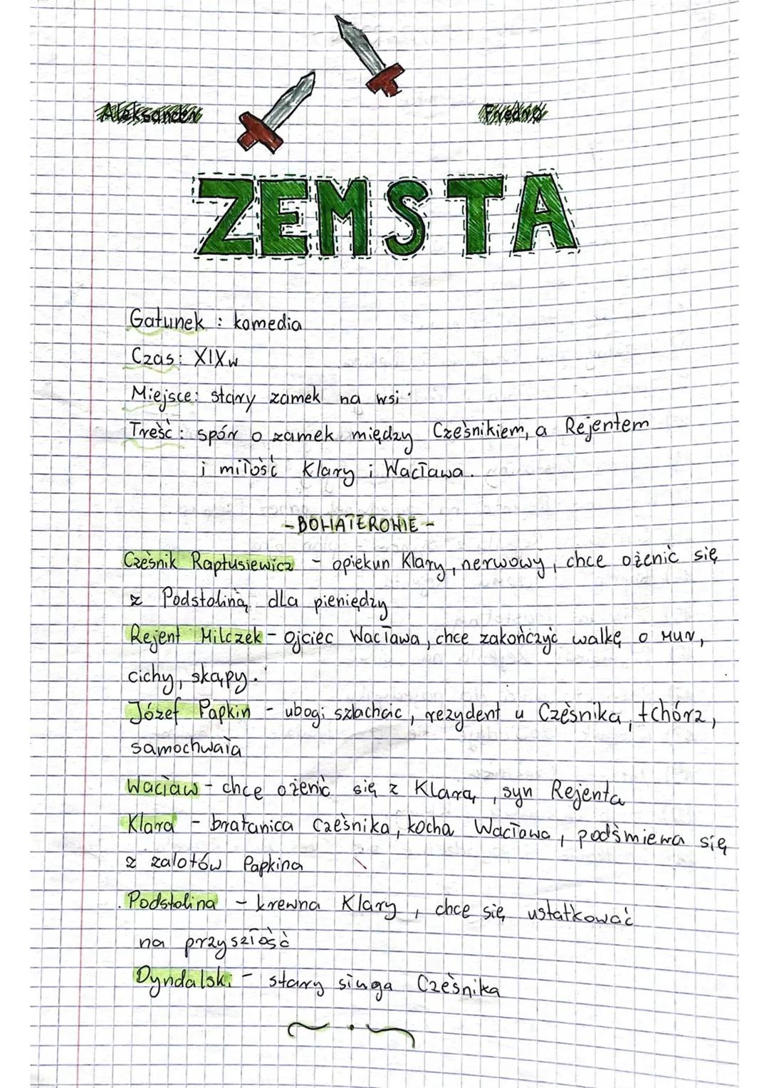 Zemsta - streszczenie i opracowanie lektury szkolnej