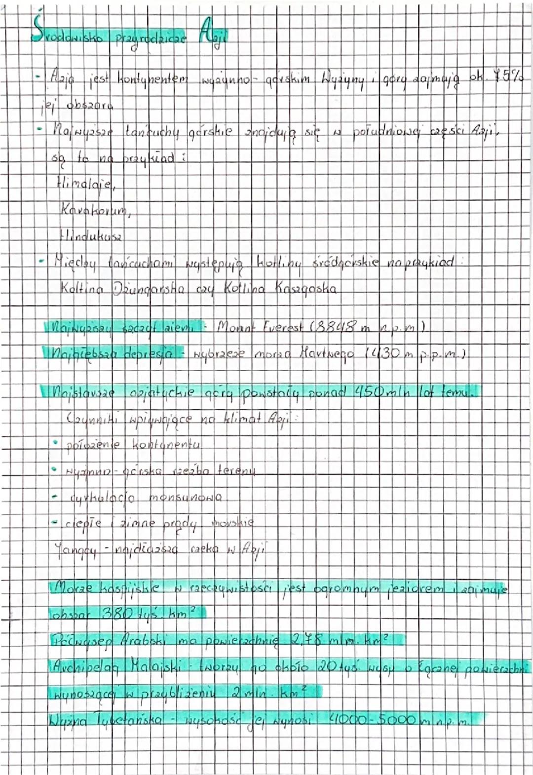 Prodowisko przyrodaicae
Agje
Azja jest kontynentem wyżynno - gorakim Wyżyny i gory 20/mają ok. 15%
jej obszara
-
Rajwyższe tancuchy gorskie 