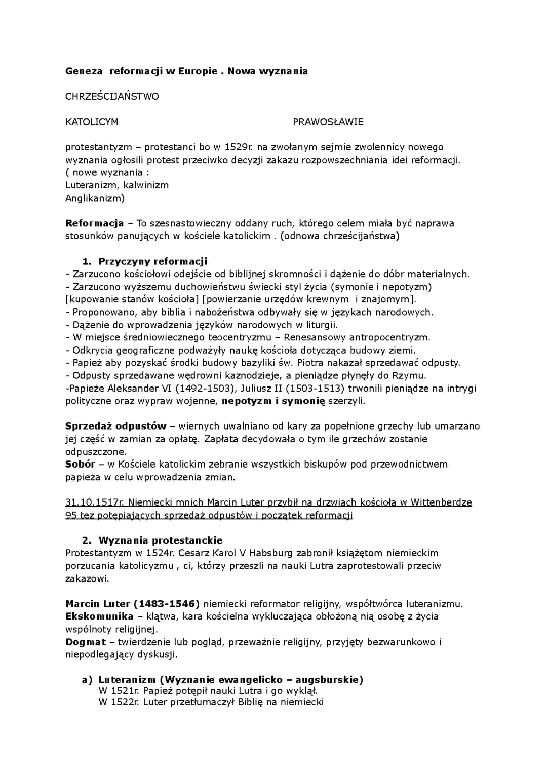 reformacja i kontrreformacja w Europie