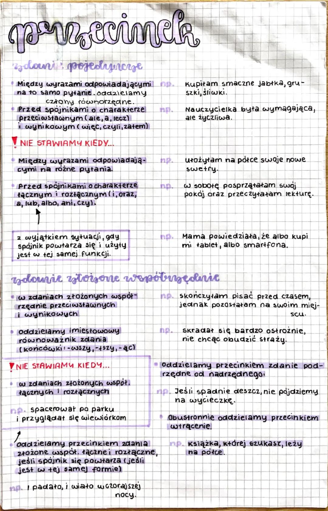 przecinek
zdania pojedyncze
Między wyrazami odpowiadającymi
na to samo pytanie oddzielamy
człony równorzędne.
Przed spojnikami o charakterze