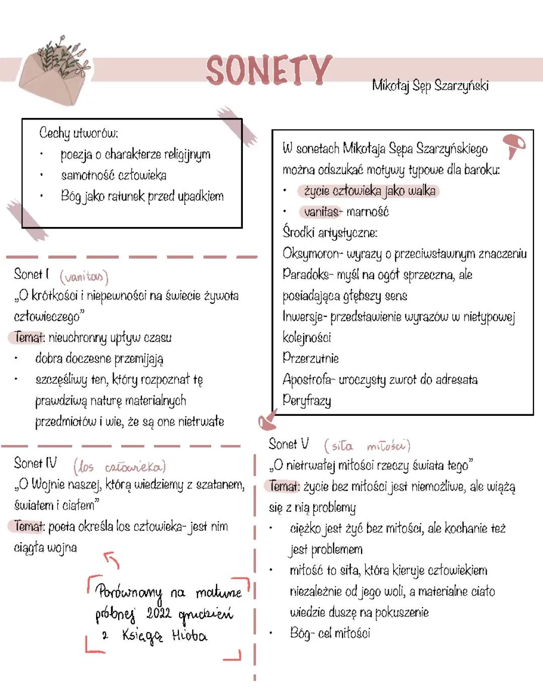 Pigułka wiedzy z sonetów 
