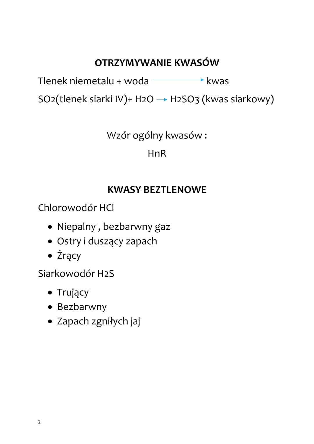 CHEMIA
KWASY
KWASY POWSTAJĄ Z NIEMETALI
Mają odczyn kwaśny <7
Kwasy tlenowe - mają cząsteczkę tlenu
Kwasy to związki chemiczne, których cząs