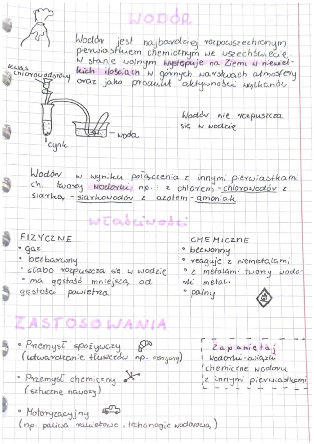 kwas
{}
Chlovouddorowy
·
·cynk
·
Wodów
ch.
Siarka
FIZYCZNE
gaz
Wonde
Wodów jest najbardziej rozpowszechionym
pierwiastkiem chemicznym we wsz
