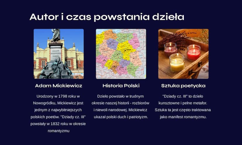 "Dziady cz. III"
notatka
I
"Dziady cz. III" to dramat autorstwa Adama Mickiewicza powstały w
1832 roku. Jest to jedno z najważniejszych dzie