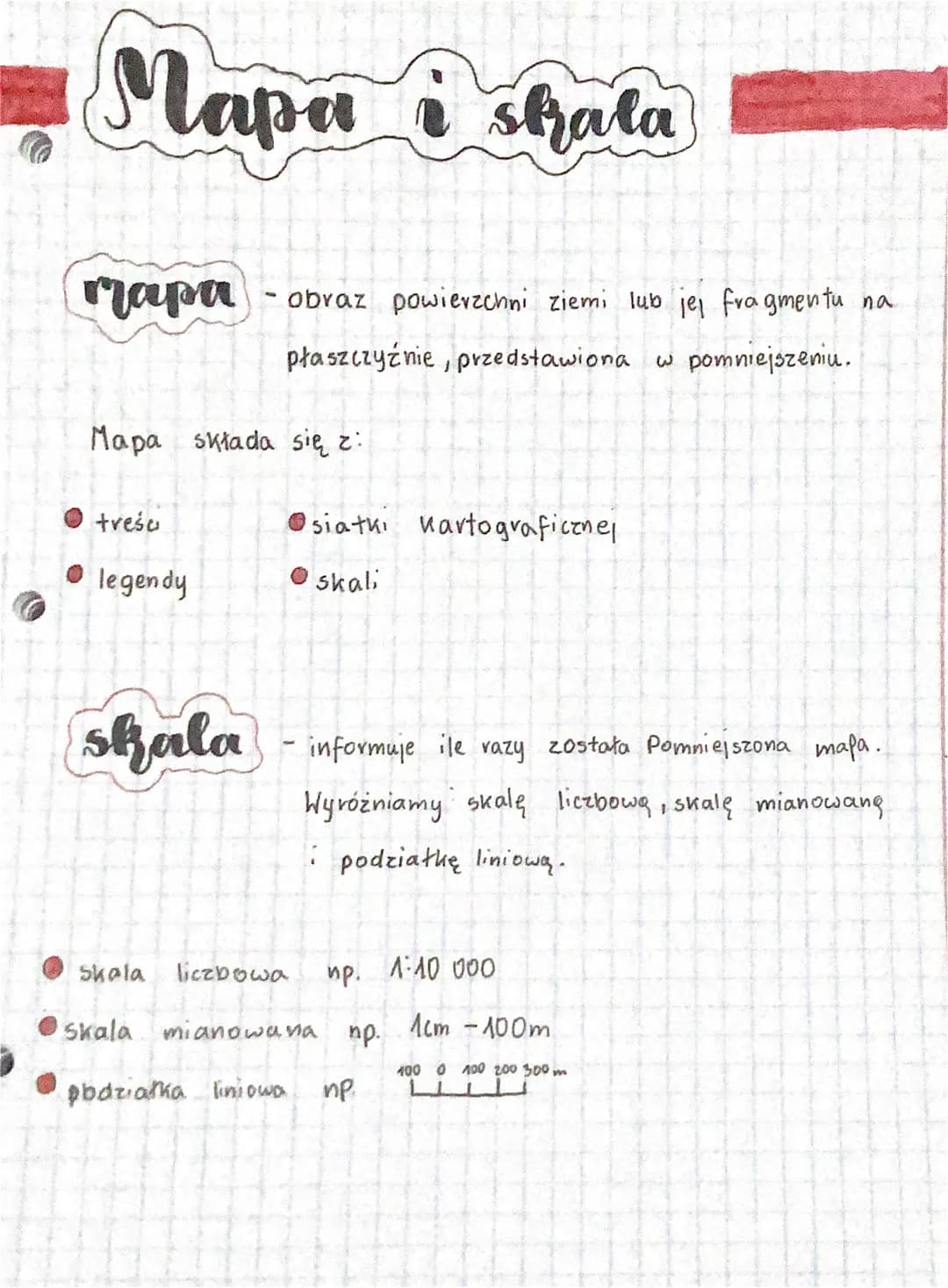 Mapa i skala
mapa - obraz powierzchni ziemi lub jej fragmentu na
płaszczyźnie, przedstawiona w pomniejszeniu.
Mapa składa się z:
O treśc
leg