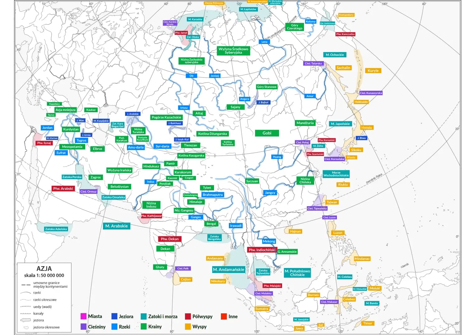 Jordan
Azja mniejsza
M. Martwe
Płw. Synaj
Eufrat
Kurdystan
Płw. Arabski
Mezopotamia
Zatoka Adeńska
rzeki okresowe
AZJA
skala 1:50 000 000
**