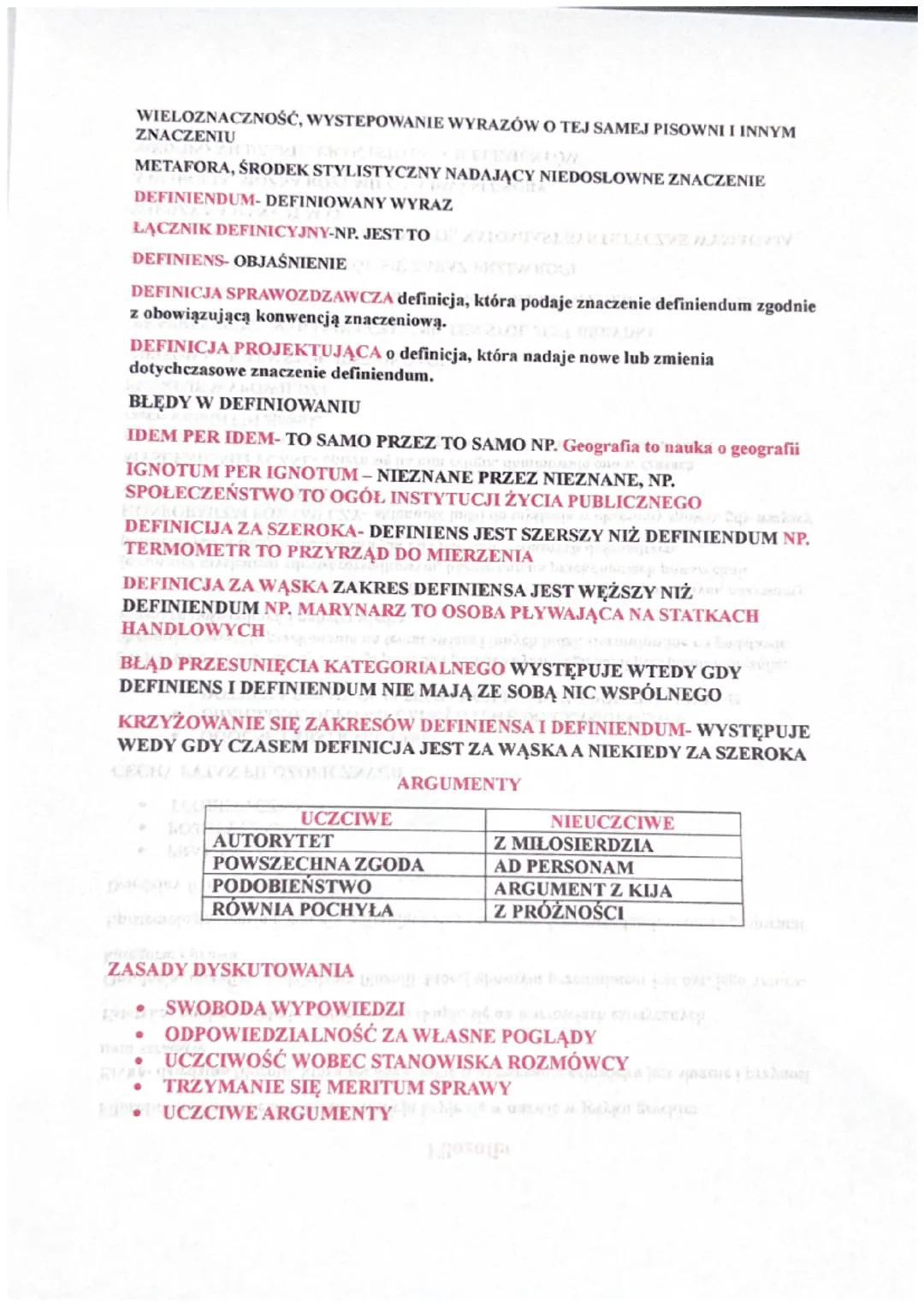 WIELOZNACZNOŚĆ, WYSTEPOWANIE WYRAZÓW O TEJ SAMEJ PISOWNI I INNYM
ZNACZENIU
METAFORA, ŚRODEK STYLISTYCZNY NADAJĄCY NIEDOSLOWNE ZNACZENIE
DEFI