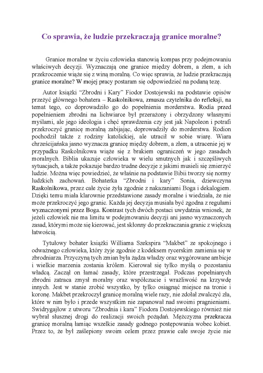 Granice moralne – Co sprawia, że ludzie przekraczają moralne granice? Rozprawka z przykładami literackimi