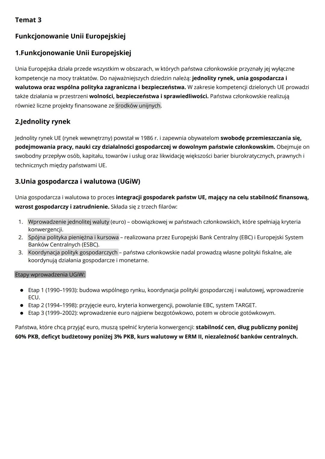 3. Funkcjonowanie Unii Europejskiej