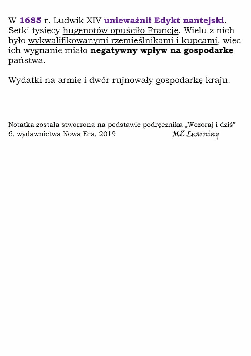 Monarchia absolutna we
Francji
Henryk IV
Gdy Henryk IV został królem Francji, trwały w niej walki
między katolikami a hugenotami.
hugenoci -