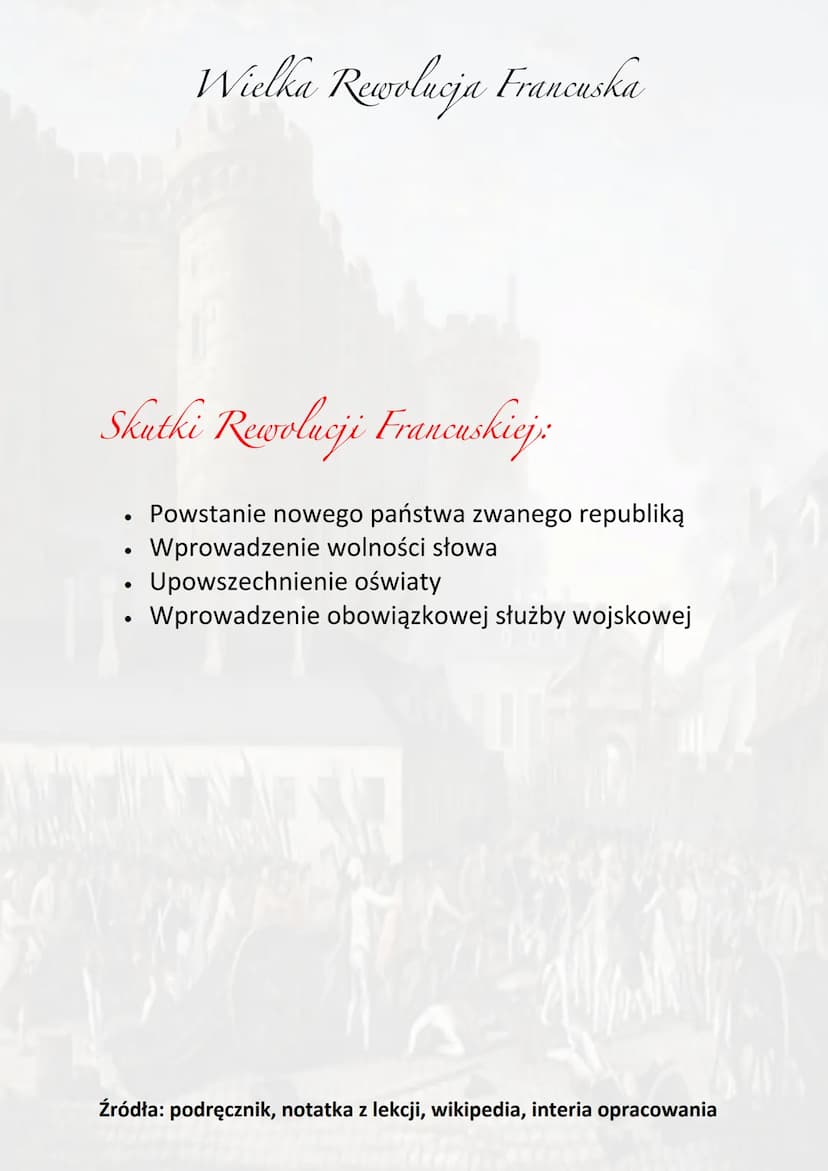 Wielka Rewolucja Francuska
We Francji w latach 1789-1799 doszło do głębokich zmian
polityczno-społecznych i obalenia monarchii Burbonów.
Za 