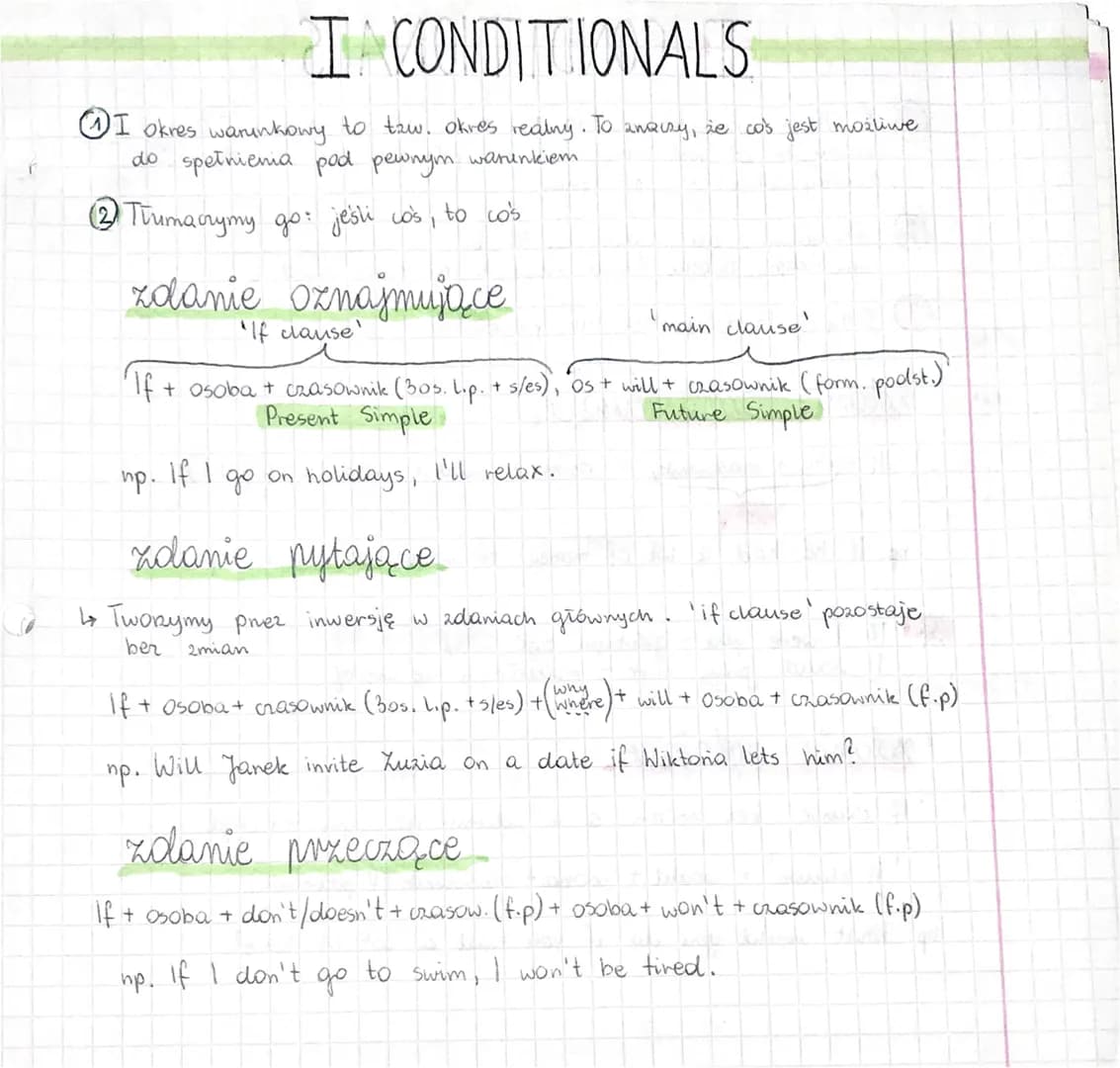 O CONDITIONALS100
1 Dotyczy tenażniejszości
(2) Tłumaczymy go najczęściej: kiedy co's, to coś.
3 Najczęściej dotyczy On prawd naturalnych i 