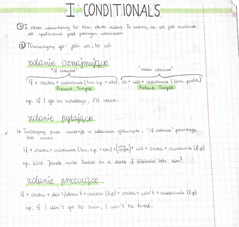 O CONDITIONALS100
1 Dotyczy tenażniejszości
(2) Tłumaczymy go najczęściej: kiedy co's, to coś.
3 Najczęściej dotyczy On prawd naturalnych i 