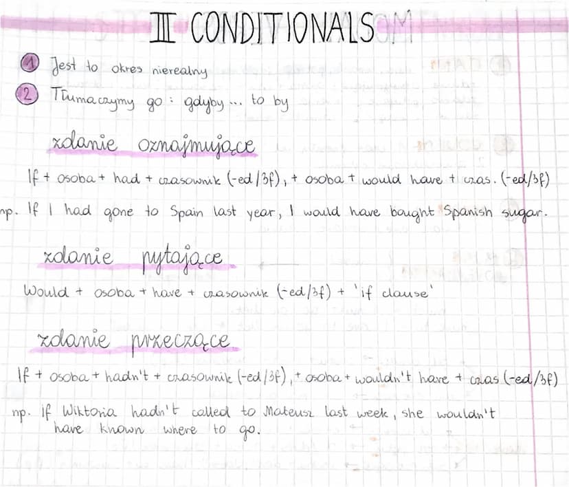 O CONDITIONALS100
1 Dotyczy tenażniejszości
(2) Tłumaczymy go najczęściej: kiedy co's, to coś.
3 Najczęściej dotyczy On prawd naturalnych i 