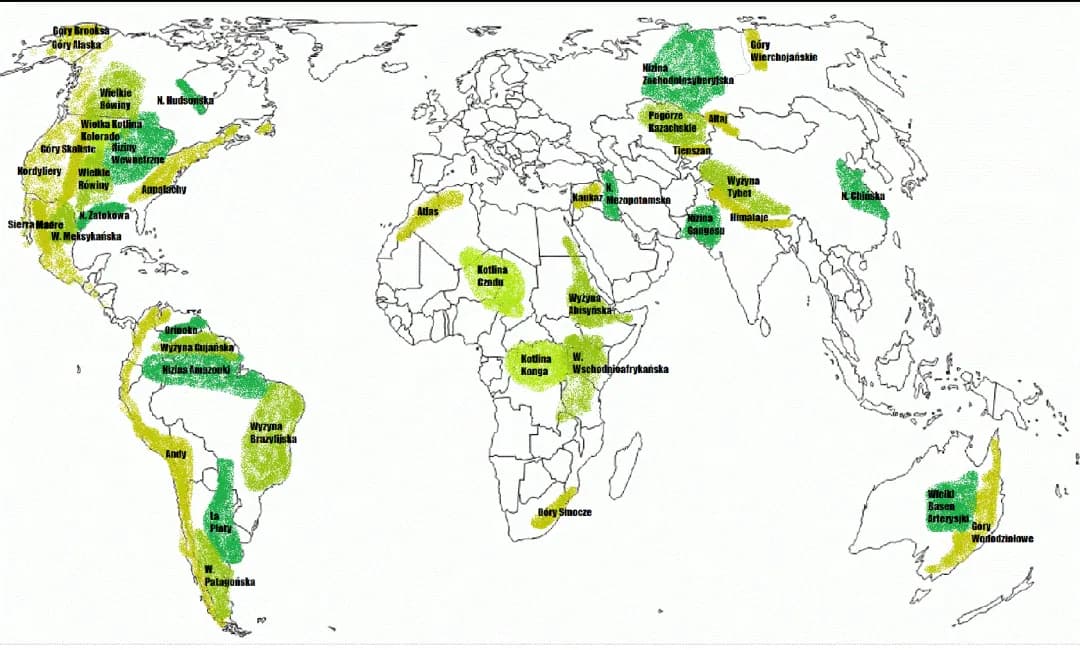 Krainy geograficzne świata: wyżyny, niziny, góry na mapie