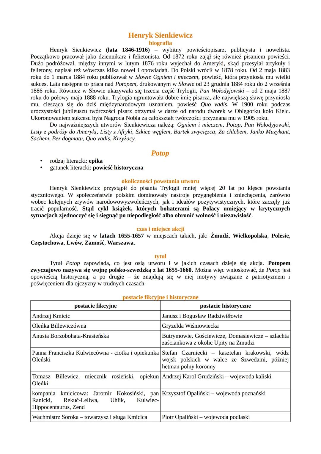 Potop - opracowanie