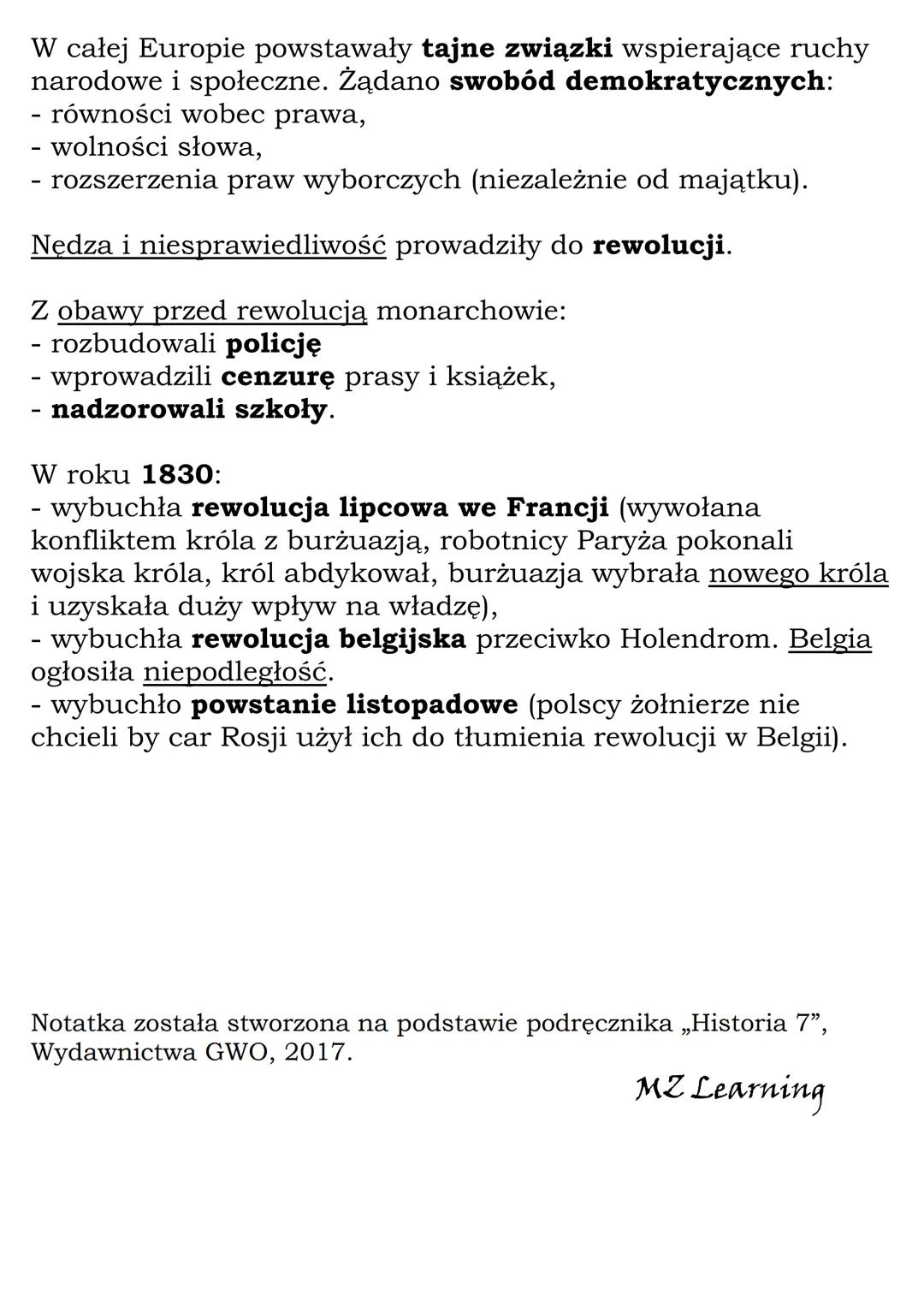 Europa po kongresie wiedeńskim
kl 7 GWO
1814/15 - kongres wiedeński
1815 – powstanie Świętego Przymierza
1830 – rewolucja licowa we Francji
