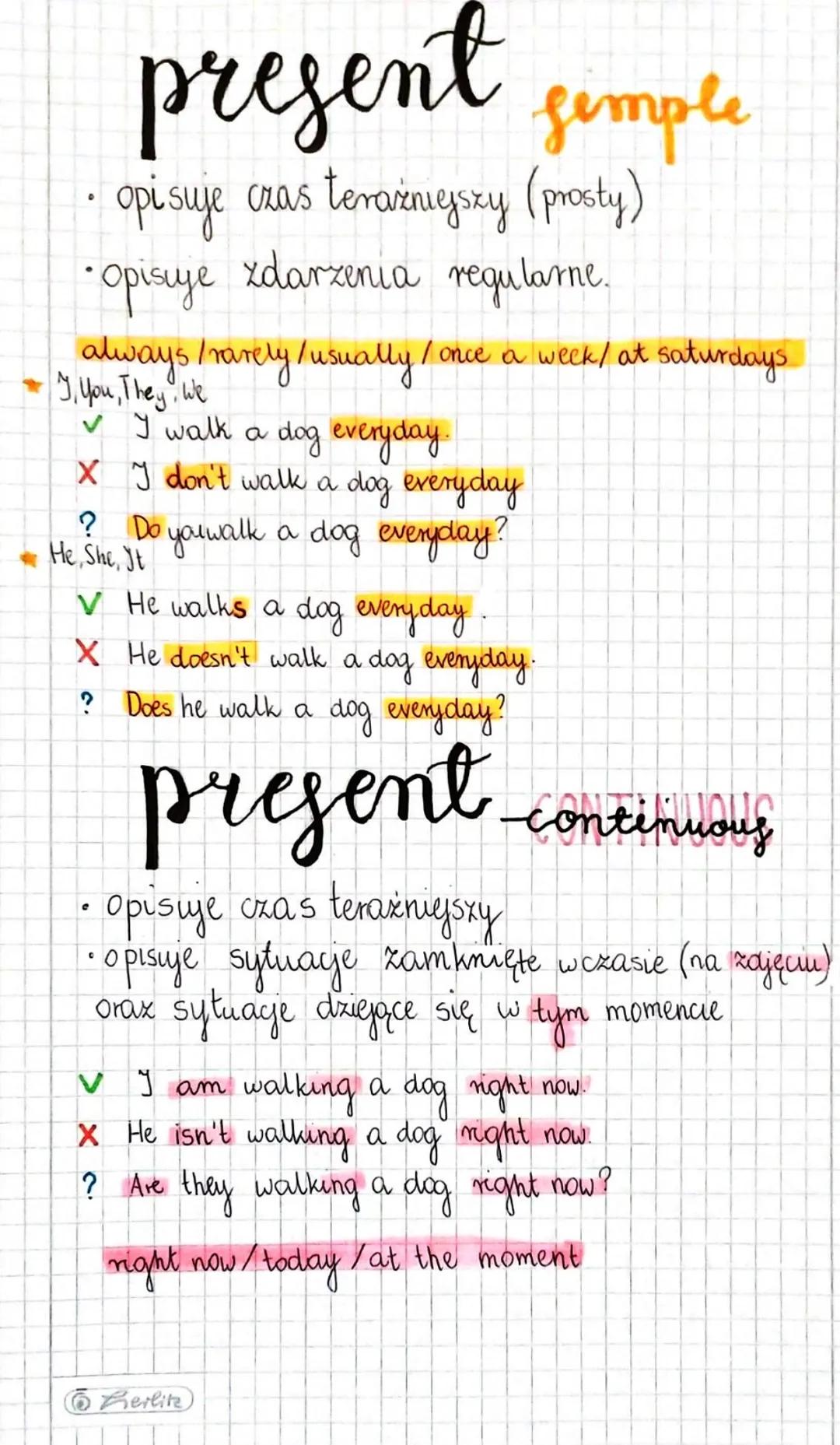 present simple
opisuje czas terażniejszy (prosty)
• Opisuje zdarzenia regularne.
always / rarely / usually / once a week/ at saturdays
I, yo