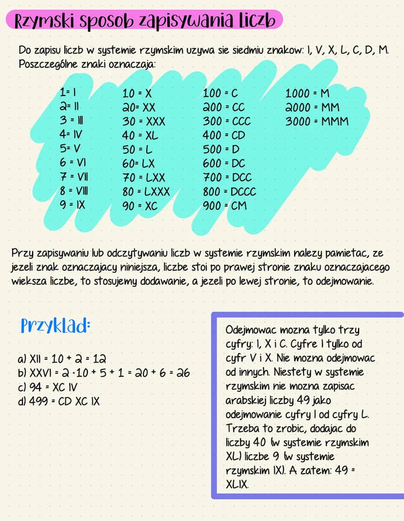 Liczby i dzialania
Liczby naturalne
Liczby zapisujemy za pomoca cyfr. Jest
dziesiec cyfr: 0, 1, 2, 3, 4, 5, 6, 7, 8, 9.
Wykorzystujac cyfry,