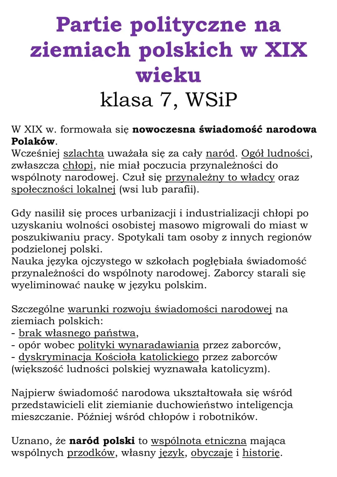 Partie polityczne na ziemiach polskich w XIX wieku (klasa 7, WSiP)