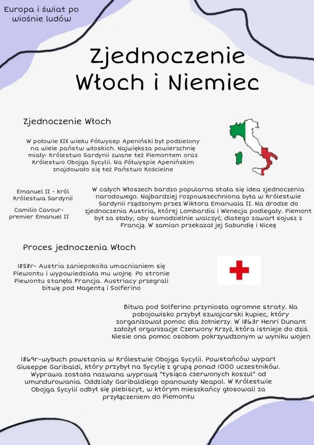 Europa i świat po
wiośnie ludów
Zjednoczenie Włoch
W połowie XIX wieku Półwysep Apeniński byt podzielony
na wiele państw włoskich. Największ