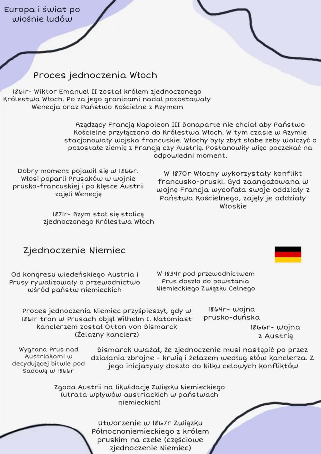 Europa i świat po
wiośnie ludów
Zjednoczenie Włoch
W połowie XIX wieku Półwysep Apeniński byt podzielony
na wiele państw włoskich. Największ