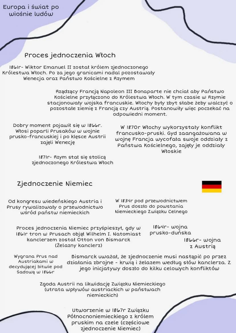 Europa i świat po
wiośnie ludów
Zjednoczenie Włoch
W połowie XIX wieku Półwysep Apeniński byt podzielony
na wiele państw włoskich. Największ